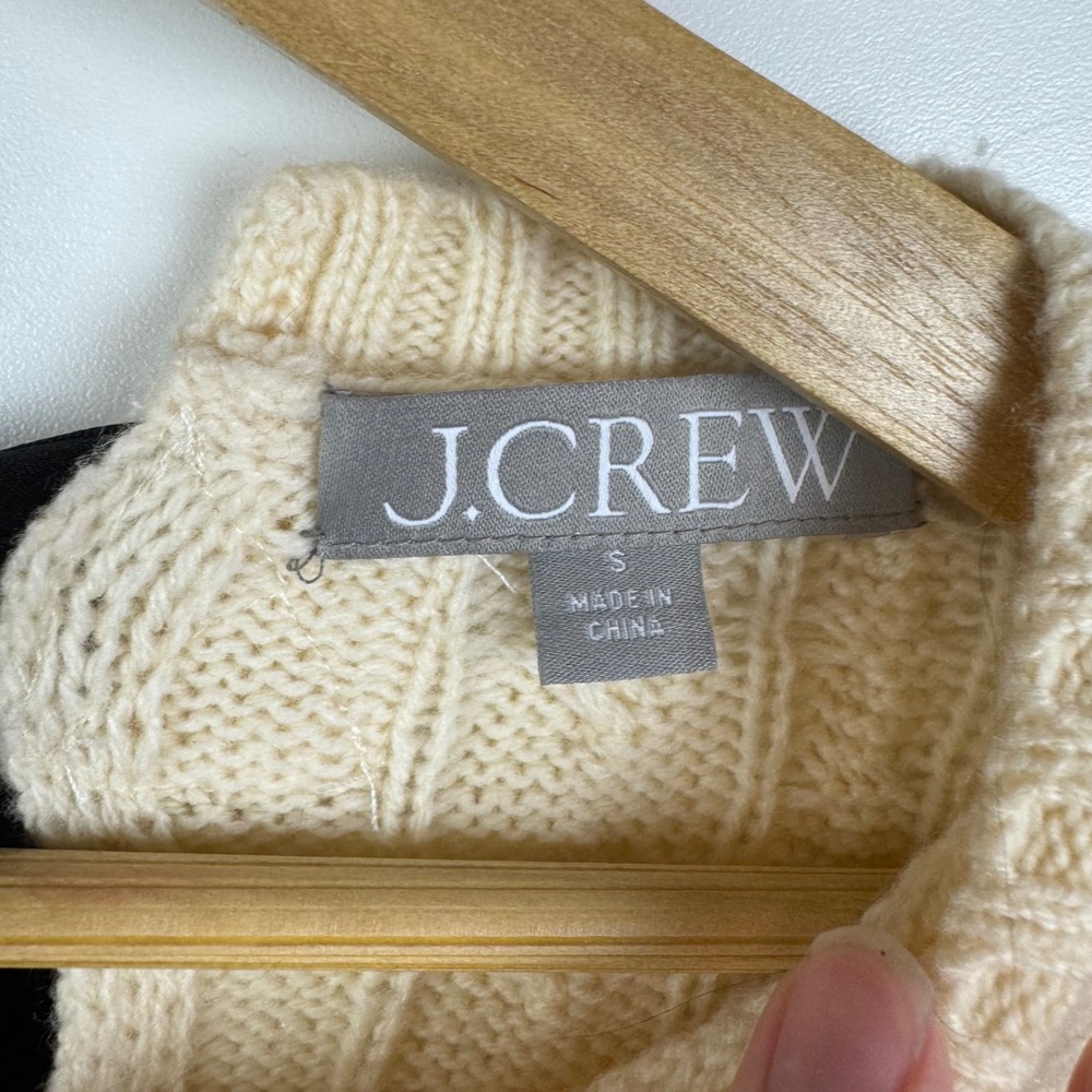J Crew Tie Back Cable Knit Sweater‎ Small Cream Wool Pullover Fisherman Preppy - Picture 7 of 12
